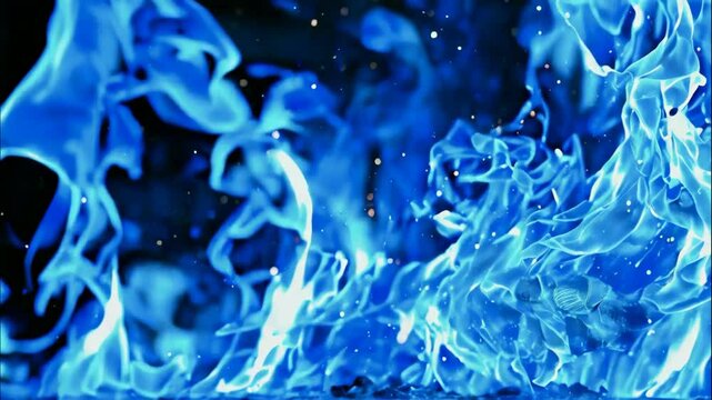Blue fire on black Background 4K.