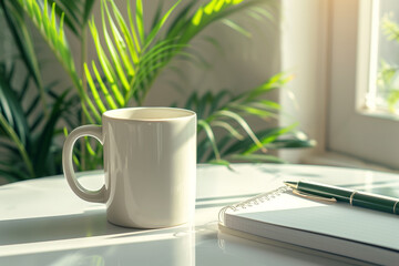 Work from home environment. Good morning vibe with coffee mug. Perfect for a productive morning or afternoon work session