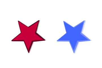 Red and blue stars that conflict fight with each other. On isolated transparent background.