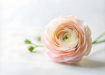 Pale pink ranunculus flower on a white background. close. Greeting card concept. Wedding concept.