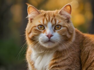 orange cat with blur background, orange cat is sitting and looking