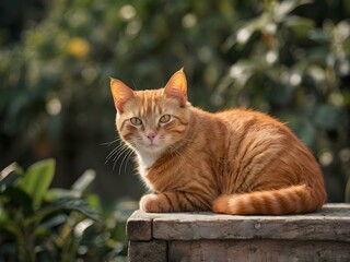 Obraz premium orange cat with blur background, orange cat is sitting and looking
