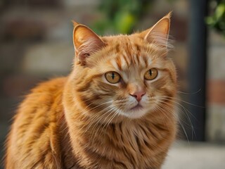 Obraz premium orange cat with blur background, orange cat is sitting and looking