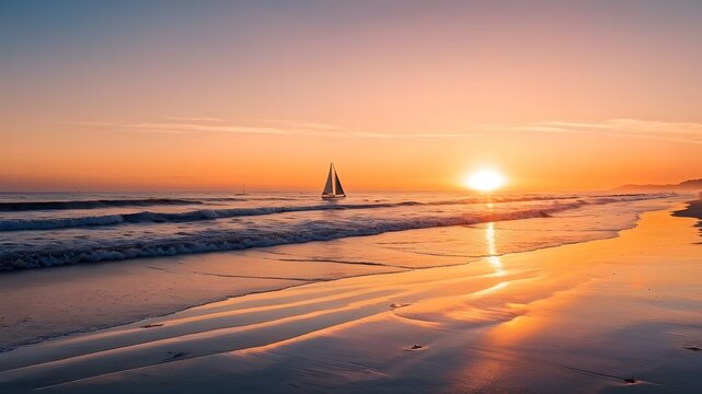 spiaggia tramonto mare barca onde 