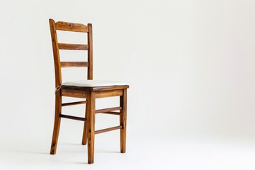 A rustic wooden chair with a ladder-style backrest and a comfortable cushioned seat, perfect for adding a touch of country charm to kitchens, dining areas, or sitting rooms.