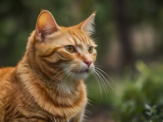 orange cat with blur background, orange cat is sitting and looking