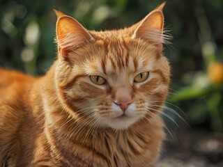 Obraz premium orange cat with blur background, orange cat is sitting and looking