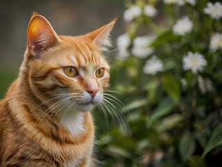 Obraz premium orange cat with blur background, orange cat is sitting and looking