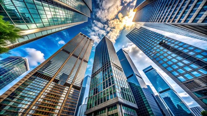 Modern skyscrapers reaching for the cloudy sky
