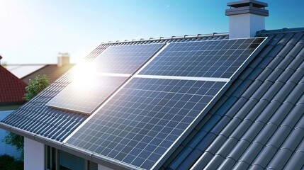 Obraz premium Solar panel on the roof of the house 