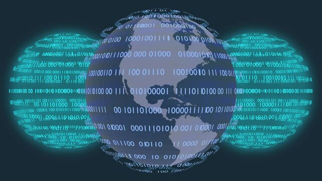 Filmato. Illustrazione 3D. Sfondo mondo digitale. Sequenza di zero e uno concetto di connessione globale tra persone, social network, e dispositivi informatici