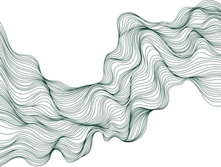 Abstract wavy, waving, billowy and squiggly lines hand drawn.  Line art  illustration wavy background. Ink painting style composition for decoration.