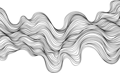 Abstract wavy, waving, billowy and squiggly lines hand drawn.  Line art  illustration wavy background. Ink painting style composition for decoration.