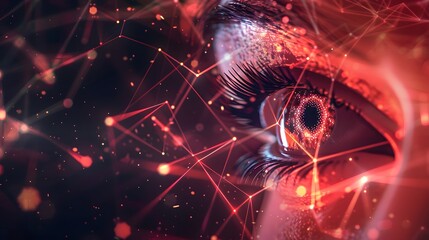 Technology eye.Eye working with digital data, abstract network information background, banner with cyber security theme.