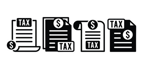 tax paper business financial icon symbol vector design black white color simple illustration collection set