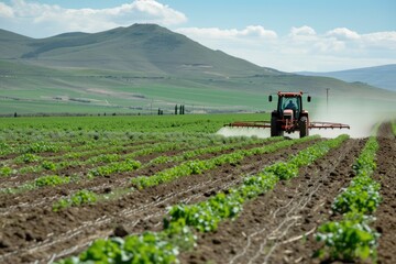 Obraz premium Farm Tractor Operating in Golden Wheat Fields