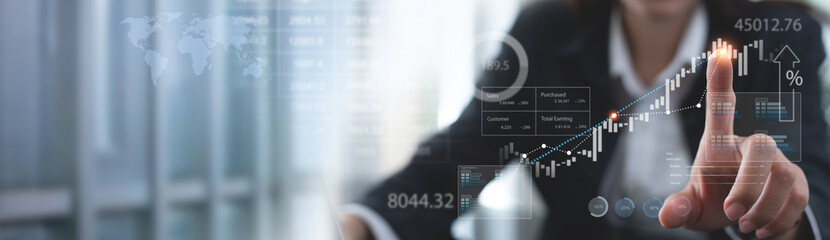 Finance, account and investment concept. Businessman analyzing market data, financial graph report,...