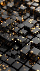 Abstract Black and Gold Geometric Cubes Design
