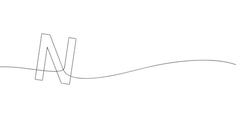 A single line drawing of a letter n. Continuous line alphabet symbol icon. One line icon. Vector illustration.