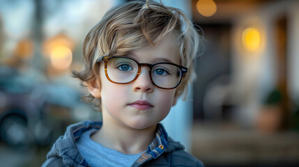 Young Boy With Glasses Looking at Camera