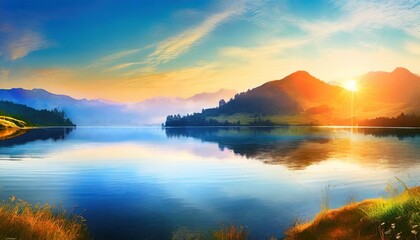 view of lake at the morning with mountain background