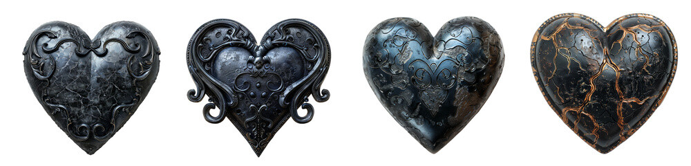 Gothic heart-shaped decorations with ornate designs transparent background