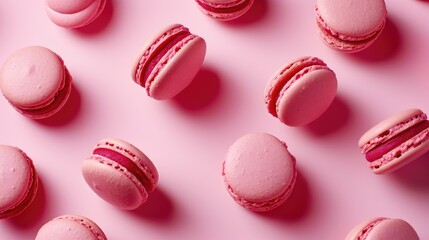 Fototapeta premium Artfully Arranged Macarons on Blush Pink Background