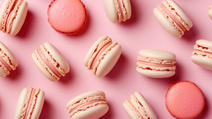 Delicate Macarons Set on a Pale Pink Background