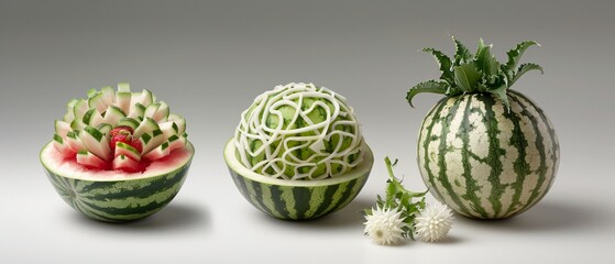 Vibrant Watermelon Sculptures with Intricate Designs Perfect for Culinary Events