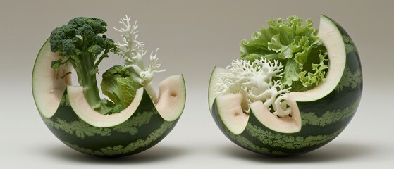 Vibrant Watermelon Fruit Sculptures with Intricate Designs for Food Festival Displays