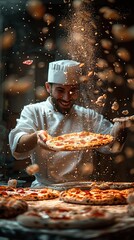 Chef Making Pizza with Flour and Sparks