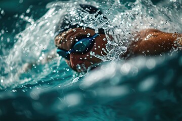 Side View of Swimmer Performing Freestyle Stroke