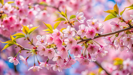 Fototapeta premium Delicate pink cherry blossoms burst forth from bare branches, a sign of spring's vibrant beauty
