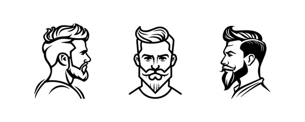 Fototapeta premium Stylish male haircuts and beards in monochrome style.