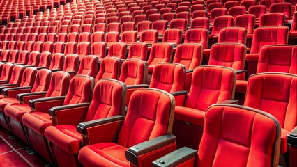 Fototapeta premium Rows of red velvet seats filling an empty auditorium
