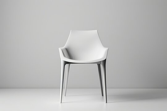 Modern white chair standing in empty white room