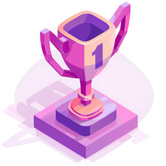 A cute trophy icon with the number one, cartoon style, colorful clay material on white background