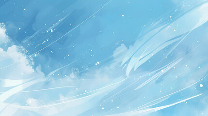 A light blue background with white blurred lines, cartoon style, on sky blue and milky way white, dreamy atmosphere, suitable for adding text or graphic elements.