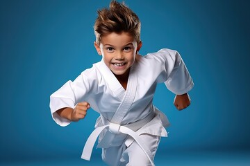 young boy training karate