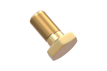 Golden screw isolated on white background. 3d render