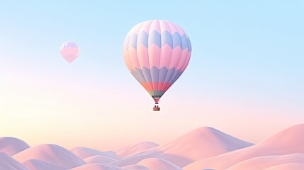 Fototapeta premium Pastel hot air balloon floating over a dreamy landscape, with soft-colored hills and a gentle pastel sky