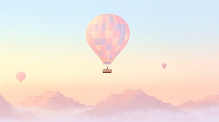 Fototapeta premium Pastel hot air balloon floating over a dreamy landscape, with soft-colored hills and a gentle pastel sky