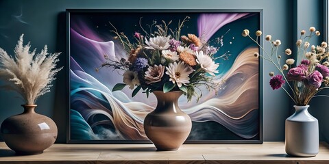 One vase sitting on top of a table, an abstract drawing, trending on pixabay,  digital banner, natural and organic and flowing, purple wallpaper