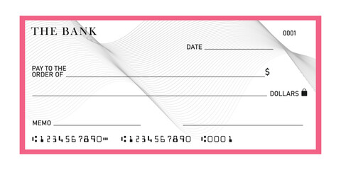 blank bank cheque, check voucher template vector