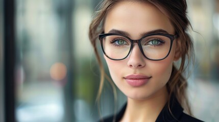 A woman with glasses and a ponytail is smiling at the camera