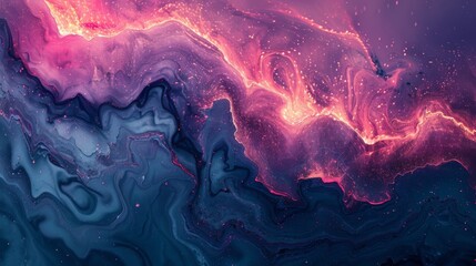Abstract Cosmic Neon Swirl. Vivid Pink and Blue Fluid Art with Celestial Patterns