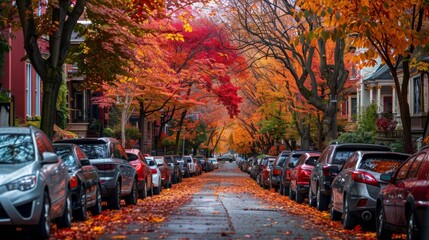 Obraz premium Vivid autumn foliage enhancing the charm of picturesque streets with an array of colors