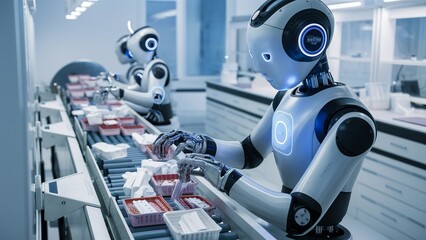 Robotic AI Assistant Managing Medical Samples in Modern Lab