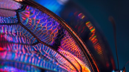 Close-Up of Colorful Butterfly Wing with Intricate Patterns and Vibrant Reflections