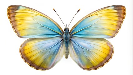 Obraz premium Stunning yellow and blue morpho butterfly showing its delicate wings